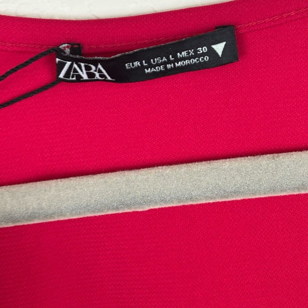 NWT Zara Ruched Hot Pink Fitted Cropped Ruched Long Sleeve Blouse Top Size Large - Picture 3 of 10
